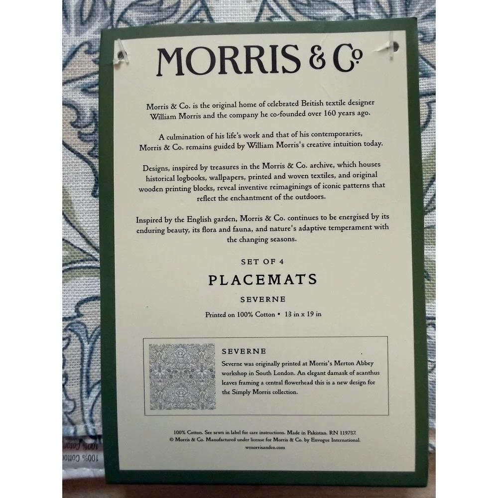 Morris & Co Severne Cotton Placemats Set of 4 Blue Green Floral 13
